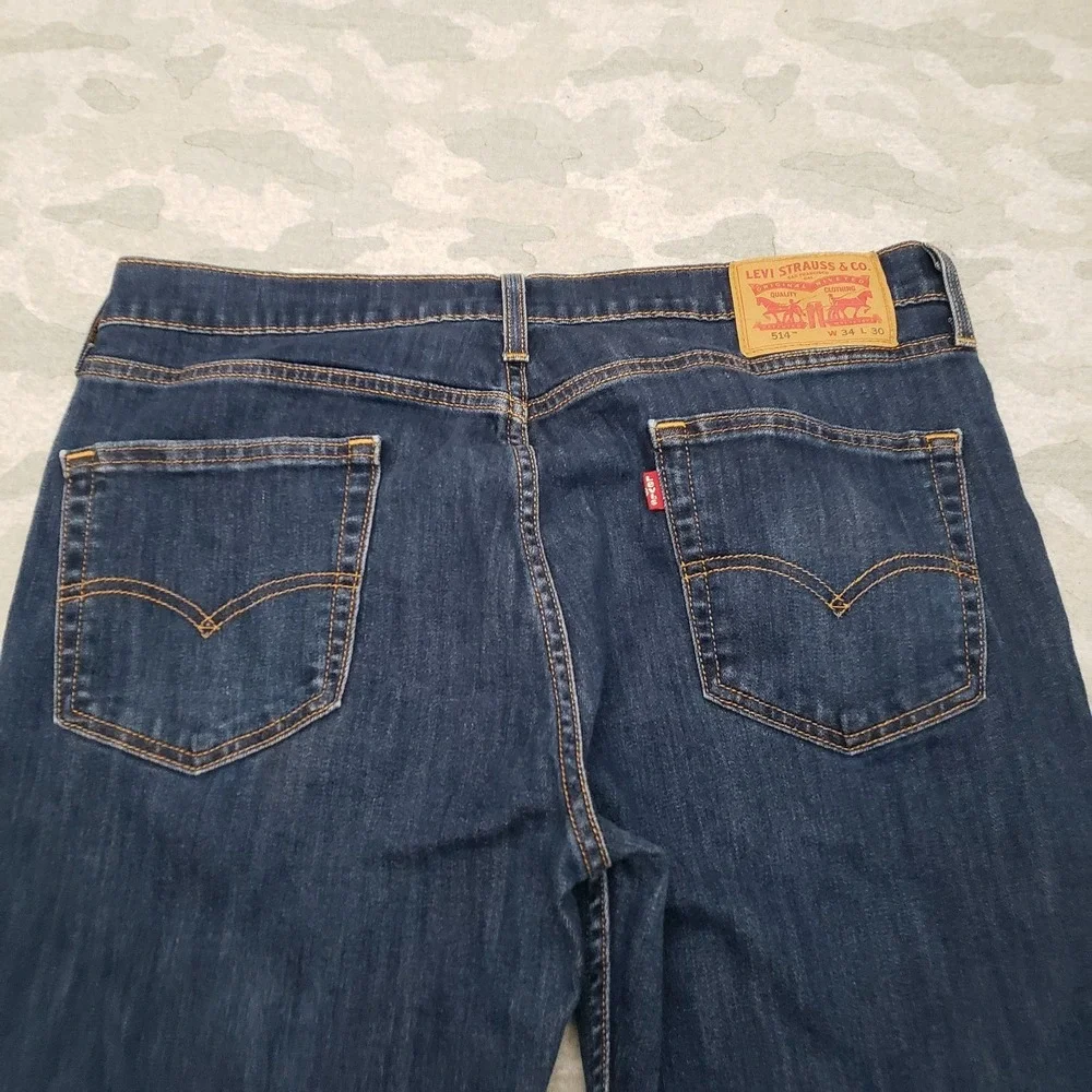 Levi's 514 Jeans Mens 34x30 Blue Straight Leg Pockets Denim Dark Wash Workwear